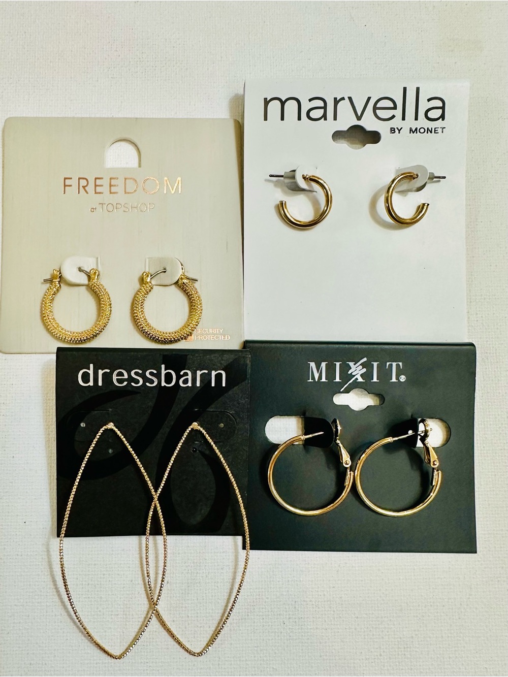 Gold Hoop Earrings Bundle 4 Pair